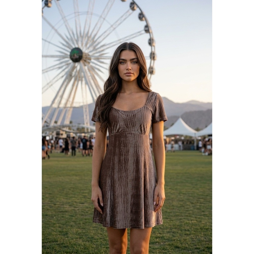 Mauve Gret Crushed Velvet Babydoll Dress Short Sleeve Mini Loveriche Romantic